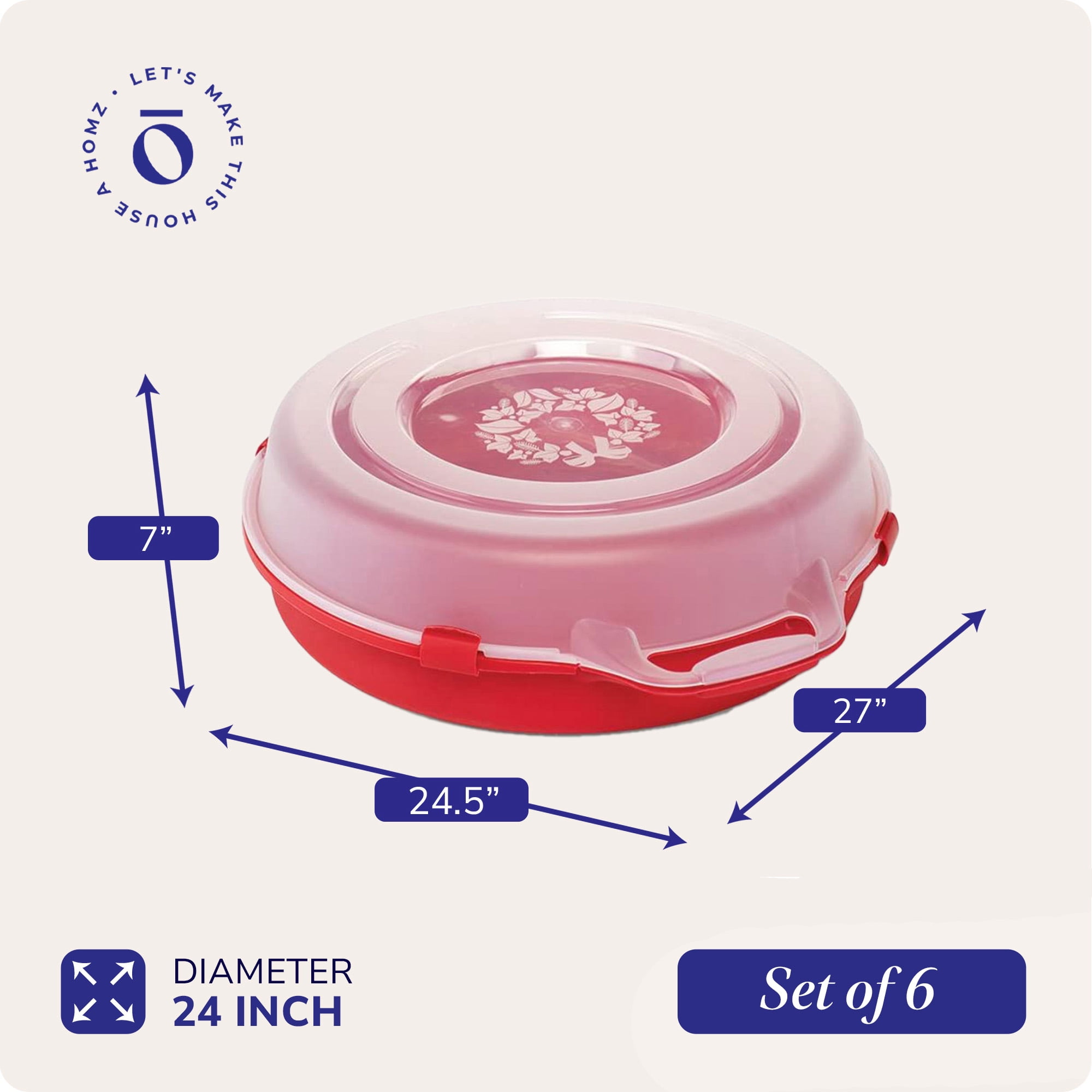 Homz 24'' Holiday Christmas Plastic Wreath Storage Box, Red (6 Pack)