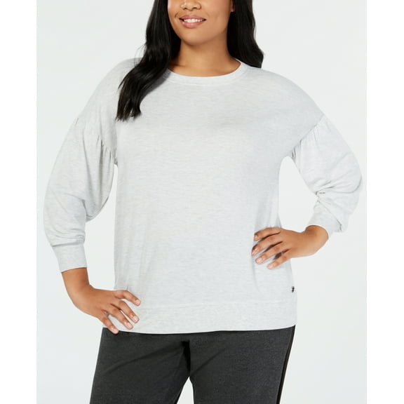 Ideology Womens Plus Size Drop-Shoulder Top,White/Heather,1X