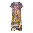 thumbnail image 4 of Women's Summer V Neck Short Sleeve Vintage Floral Print Dress Loose Fit Flowy A Line Beach Dress for Beach Vacations and Casual Daily Wear, 4 of 5