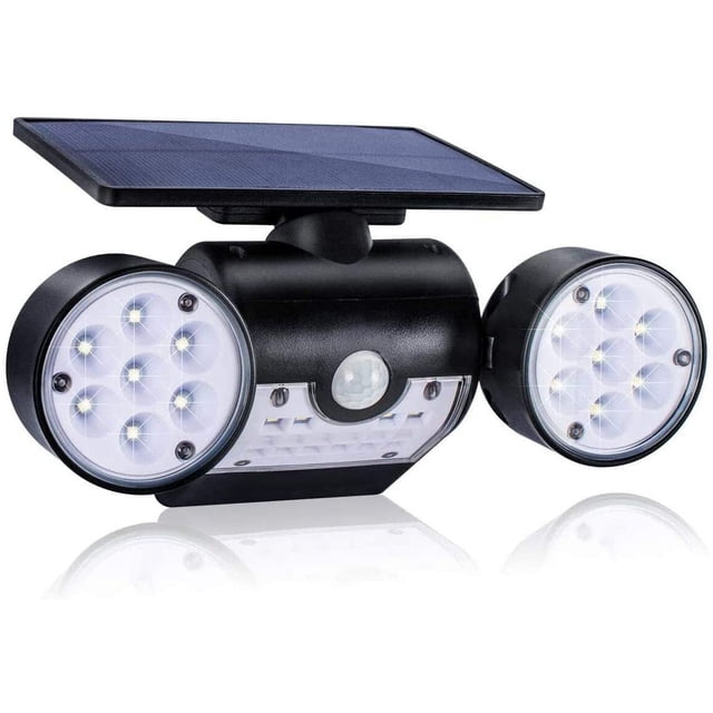 Lámpara solar de exterior, lámpara de pared solar para exteriores, con 30 focos LED de doble cabezal, impermeables, rotación de 360 grados, con sensor de movimiento para jardín.