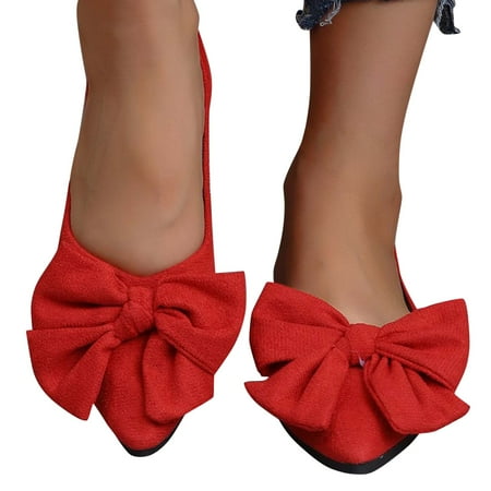 Mepaouo Bowknot Ballet Flats Womens Pointy Toe Flat Shoes Suede Dress Shoes Work Slip On Moccasins