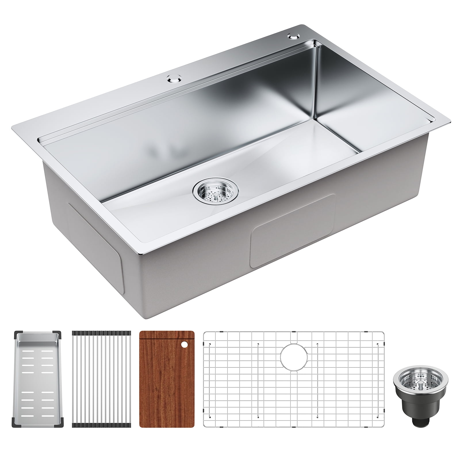KFFKFF KM-SC-2302-SKU2 Stainless Steel 33" Top-Mount Single Bowl Sink