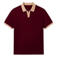 thumbnail image 4 of Men's Textured Knit Polo Shirt, Contrast Collar V Neck Short Sleeve Casual Top for Everyday Wear Wine, 4 of 5