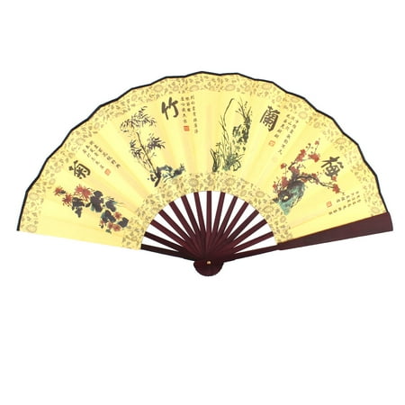 Summer Bamboo - Man Bamboo Ribs Flower Chinese Poems Pattern Summer Folding Cooling Hand Fan