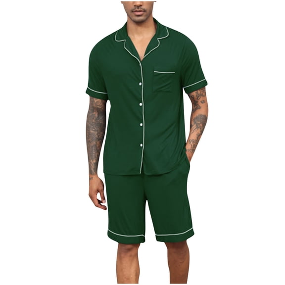 Tnhcen Men's Short Sleeve Button Front Pocket Pajama Set Sleepwear Casual Home Wear, Modal Cotton Polyester Blend (S-2XL)