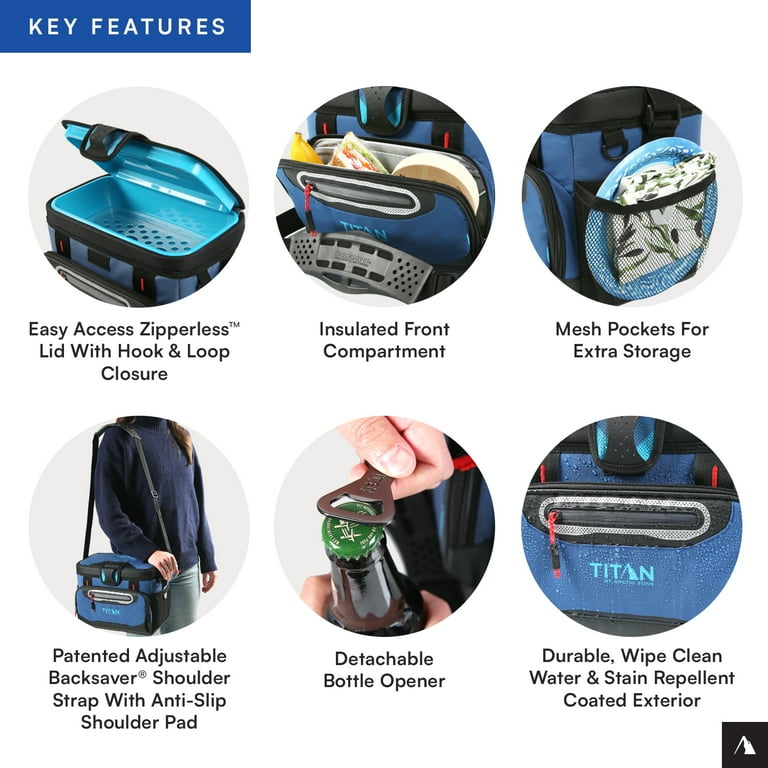 Titan by Arctic Zone 12 Can, 8 Quart Zipperless Soft Cooler, Ocean