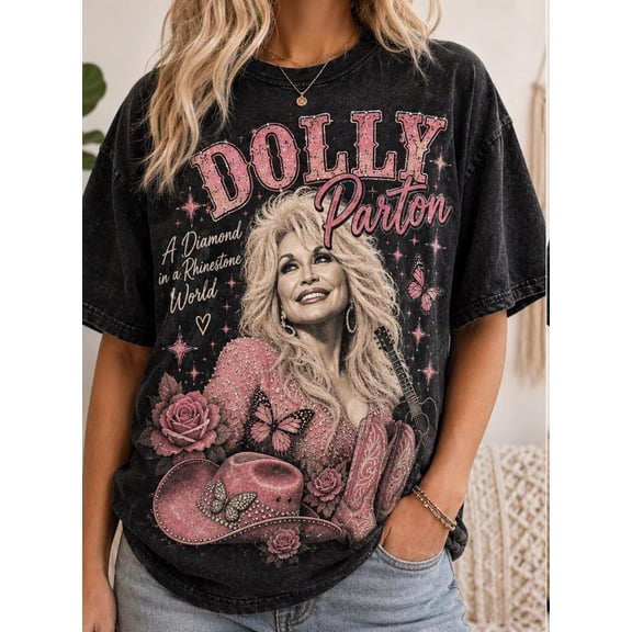 Dolly Tribute Rhinestone Cowgirl Vintage Western Graphic T-Shirt