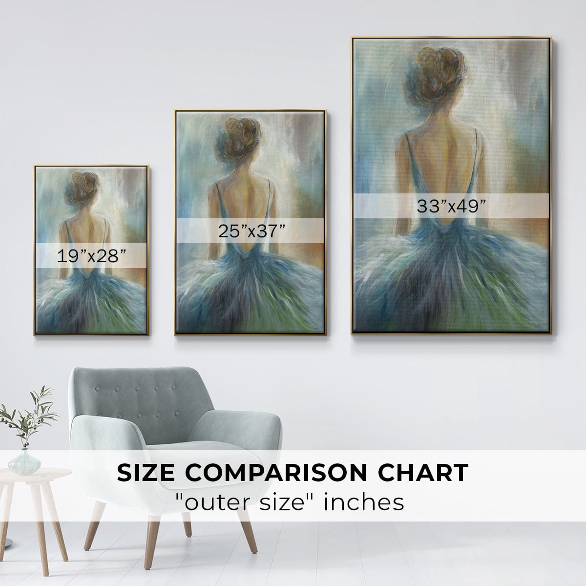 Lady in Blue Framed Premium Gallery Wrapped Canvas - Ready to Hang - 17 x 25 - Gold Floating Frame