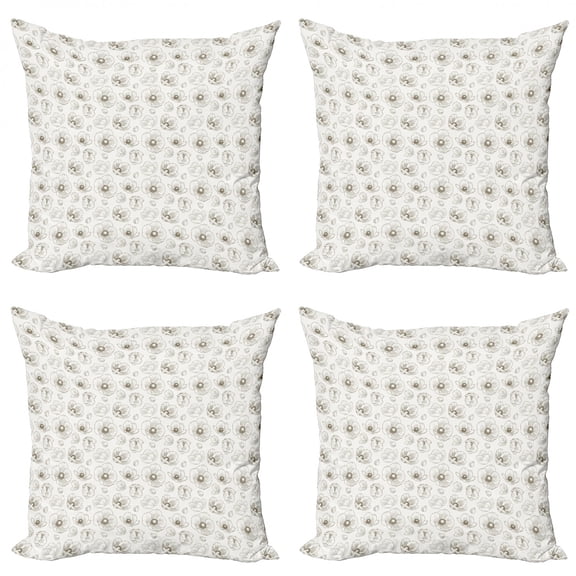 Ambesonne Flower Throw Pillow Cover 4 Pack, Hellebore Blossom Motif, 18", Dark Green and Ivory