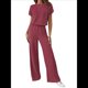 thumbnail image 2 of Traje Informal de Dos Piezas para Mujer, para Viajes y Vacaciones de Verano, con Corta y Pantalones Anchos. Rojo Ladrillo L, 2 of 7