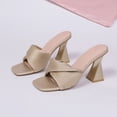 thumbnail image 6 of Gpaecead Women Ribbed Strap Chunky Heel Mules Square Toe Cushioned Footbed Plus Size Spring Summer Height Party Shoes,Gold, 6 of 8