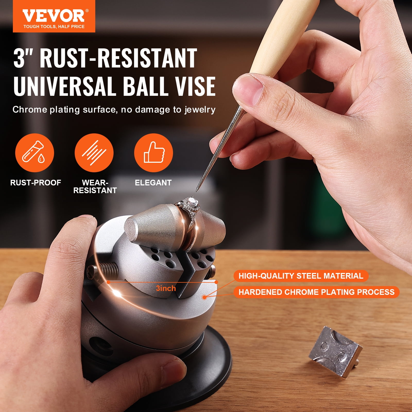SKYSHALO Ball Vise, 3" Engraving Setting Tool, 360° Rotation Engraving Block Vise, 30 PCS Attachment Jewelry Engraving Block Tools Standard Block
