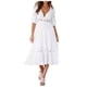 thumbnail image 1 of Vestido de fiesta blanco con escote en V profundo y encaje para mujer - Poliéster, manga media, elegante - S-XL, 1 of 8