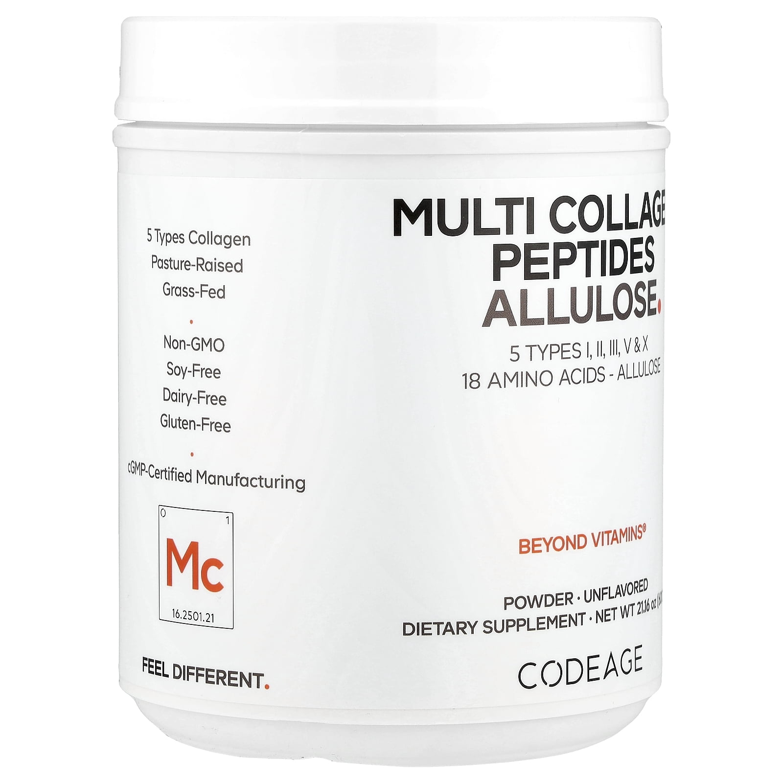 Codeage Multi Collagen Peptides Allulose, Unflavored, 21.16 oz (600 g)