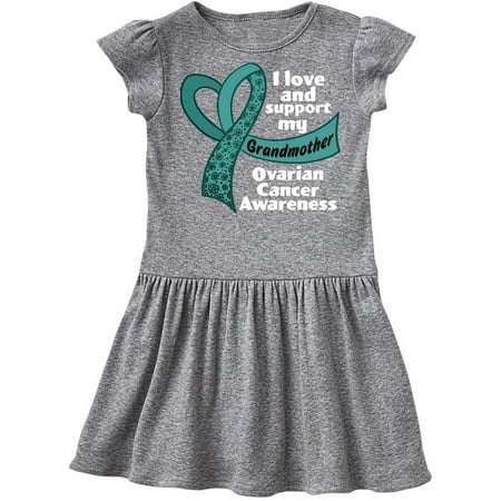 

Inktastic I Love and Support My Grandmother Ovarian Cancer Teal Ribbon Gift Toddler Girl Dress
