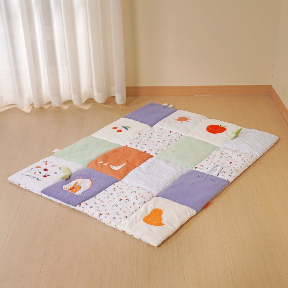 Buzz & Bloom Sweet Garden Baby Play Mat, Cotton Blend, Farm Theme with Animal Figures, Sensory Crawling Mat for Infant Tummy Time
