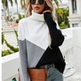 thumbnail image 6 of Qetyuw Womens Color Block Turtleneck Sweater Chunky Knit Long Sleeve Pullover Jumper Loose Fit Casual Sweaters, 6 of 6
