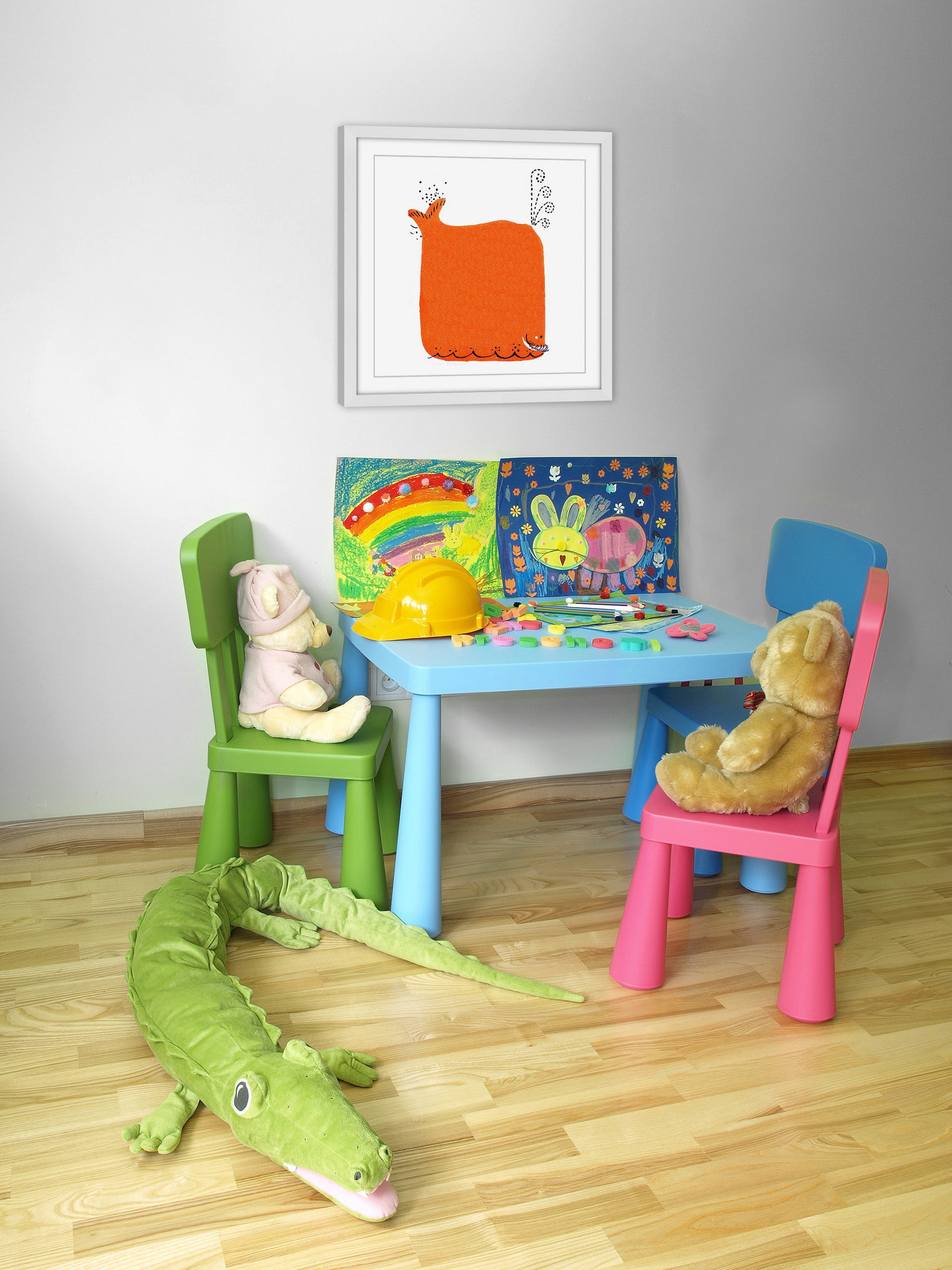 "Orange Whale" Framed Painting Print
