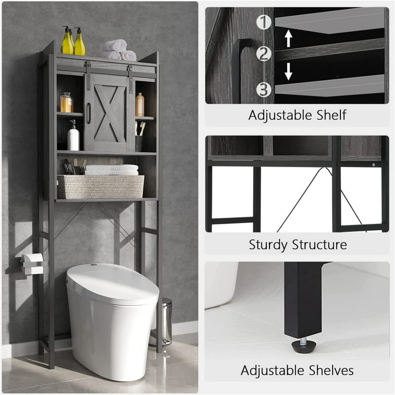 Saedew Over The Toilet Storage Cabinet, Farmhouse Over Toilet Bathroom  Organizer with Sliding Barn Door & Adjustable Shelves, Freestanding Space  Saver