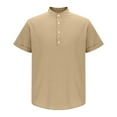 thumbnail image 5 of Awdenio Mens T shirts Short Sleeve Linen Henley Shirts Casual Button Down Shirt Summer Beach Wear with Pocket, 5 of 7