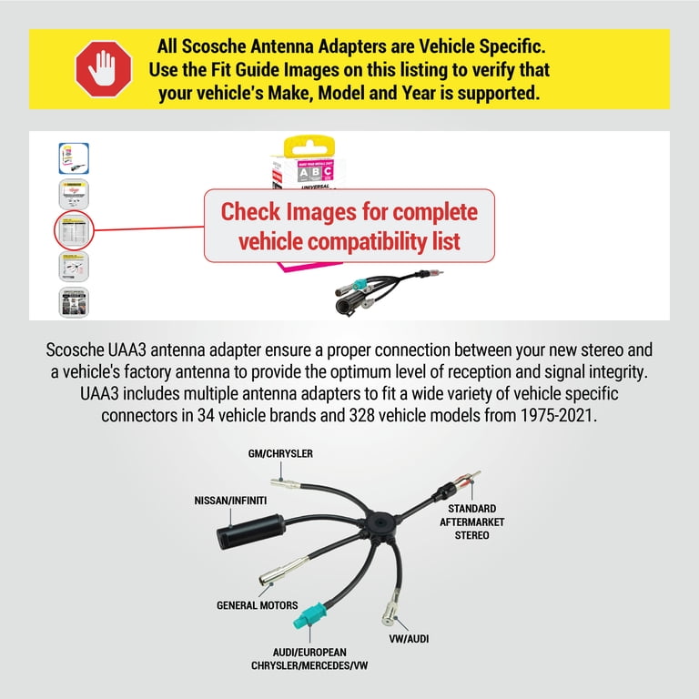 Scosche, Radio Antenna Adapter, Compatible with Most Vehicles