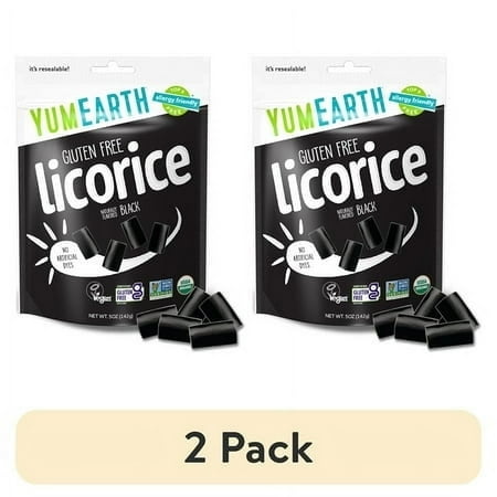 (2 pack) YumEarth Organic Black Licorice, Gluten Free, 5 oz Bag