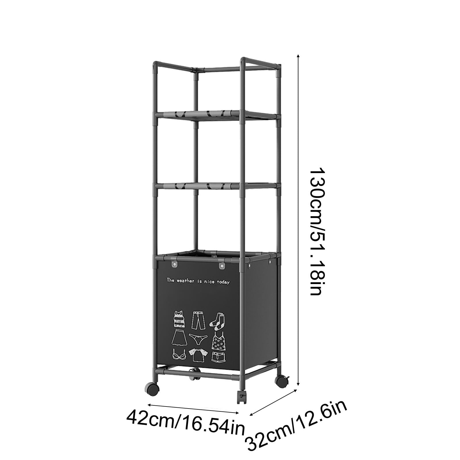 Wzzjkit 3 Tiers Laundry Hamper with Wheels, Tall Laundry Basket Sorter, Ladder Shelves with Clothes Organizer for Bathroom Bedroom