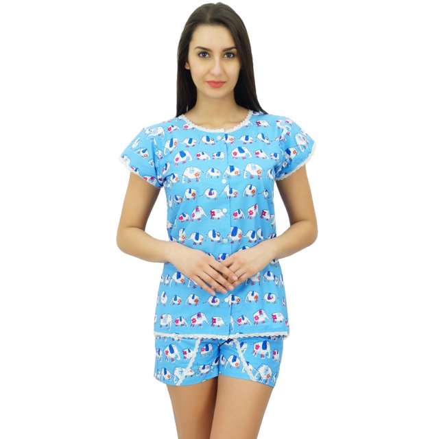 Bimba Ensemble de Nuit Mignon pour Femmes en Coton, Haut Boutonné avec Short