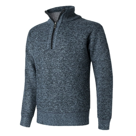 Mens Wool Knitted Sweaters with Zipper Mock Neck Long Sleeve Sweatshirts Pullover Stretchy Solid Color Casual Thermal Warm Fall Sweater Shirts