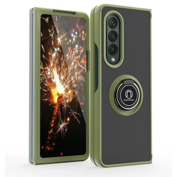 TJS for Samsung Galaxy Z Fold 4 5G Case, 360 Degrees Rotating Metal Finger Ring Holder Phone Cover for Galaxy Z Fold 4 (Green)