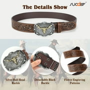 SUOSDEY Men Western Leather Belts for Women,Cowboy Cowgirl Embossed Belts for Jeans Christmas Gifts