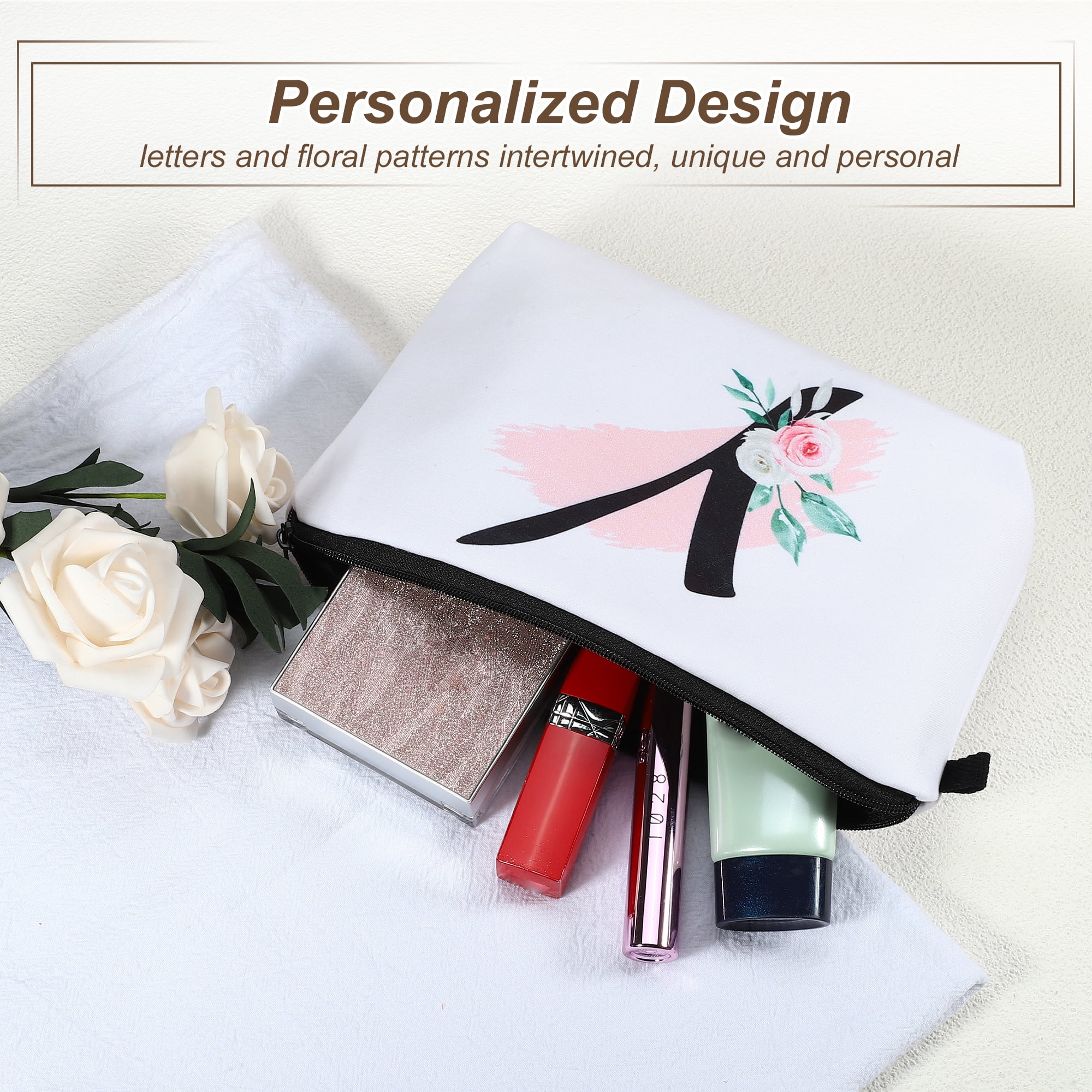 Unique Bargains Personalized Makeup Bag Y Cosmetic Bag Small Monogrammed Purse White