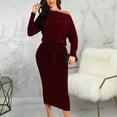 thumbnail image 2 of Pompotops Robe Décontractée de Mode pour Femme, Chandail à Manches Longues, Col en V, Aguichant, Épaules Dénudées, 2 of 6