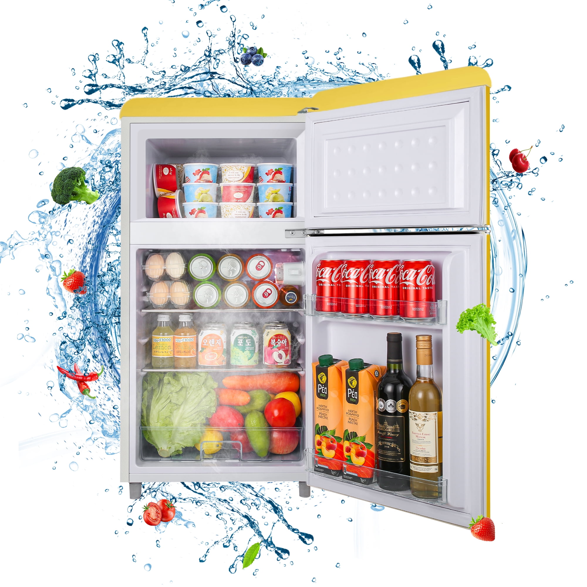 WANAI 3.5 Cu.Ft Compact Refrigerator,2 Doors Refrigerator Retro Mini fridge with Freezer,Yellow
