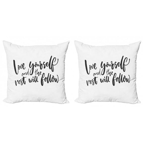 Ambesonne Saying Throw Pillow Cover 2 Pack, Self Love Wisdom Words, 18", Charcoal Grey White
