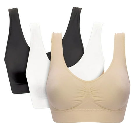 

Elbourn No Underwire Sleep Bras for Women Full Coverage Comfort Seamless Wireless Stretchy Sports Bra Yoga Bras with Removable Pads 3 Pack