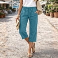 thumbnail image 6 of Petite Capris Pants for Women Summer Casual Loose Pull on Drawstring Elastic High Waist Straight 2026 Lounge Beach Cropped Trousers Sky Blue L, 6 of 6