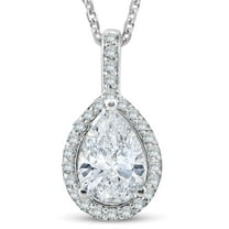 Pompeii 1 1/4Ct Pear Shape Halo Diamond Pendant 14k White Gold Necklace Lab Grown (GH,VS2)