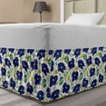 thumbnail image 1 of Doodle Bed Skirt, Brush Stroke Stripes with Flower Arrangement Sketch Illustration, Elastic Bedskirt Dust Ruffle Wrap Around for Bedding Decor, 4 Sizes, Mint Green Navy Blue, by Ambesonne, 1 of 2