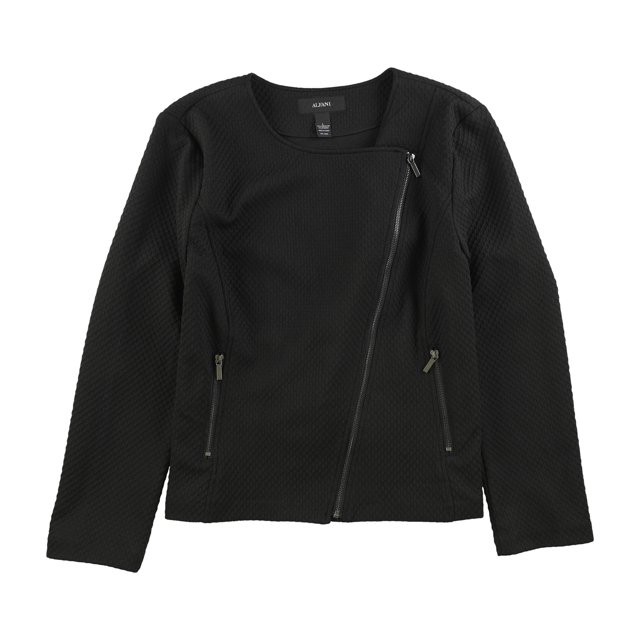 Alfani Chaqueta de moto tejida para mujer, negro, extragrande Alfani Chaqueta de moto