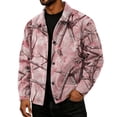 thumbnail image 3 of GrmtClth Autumn Mens Leaf Camo Retro Lapel Trucker Jacket Long Sleeve Snap Placket Loose Fit Fall Daily Outerwear Pink S, 3 of 7