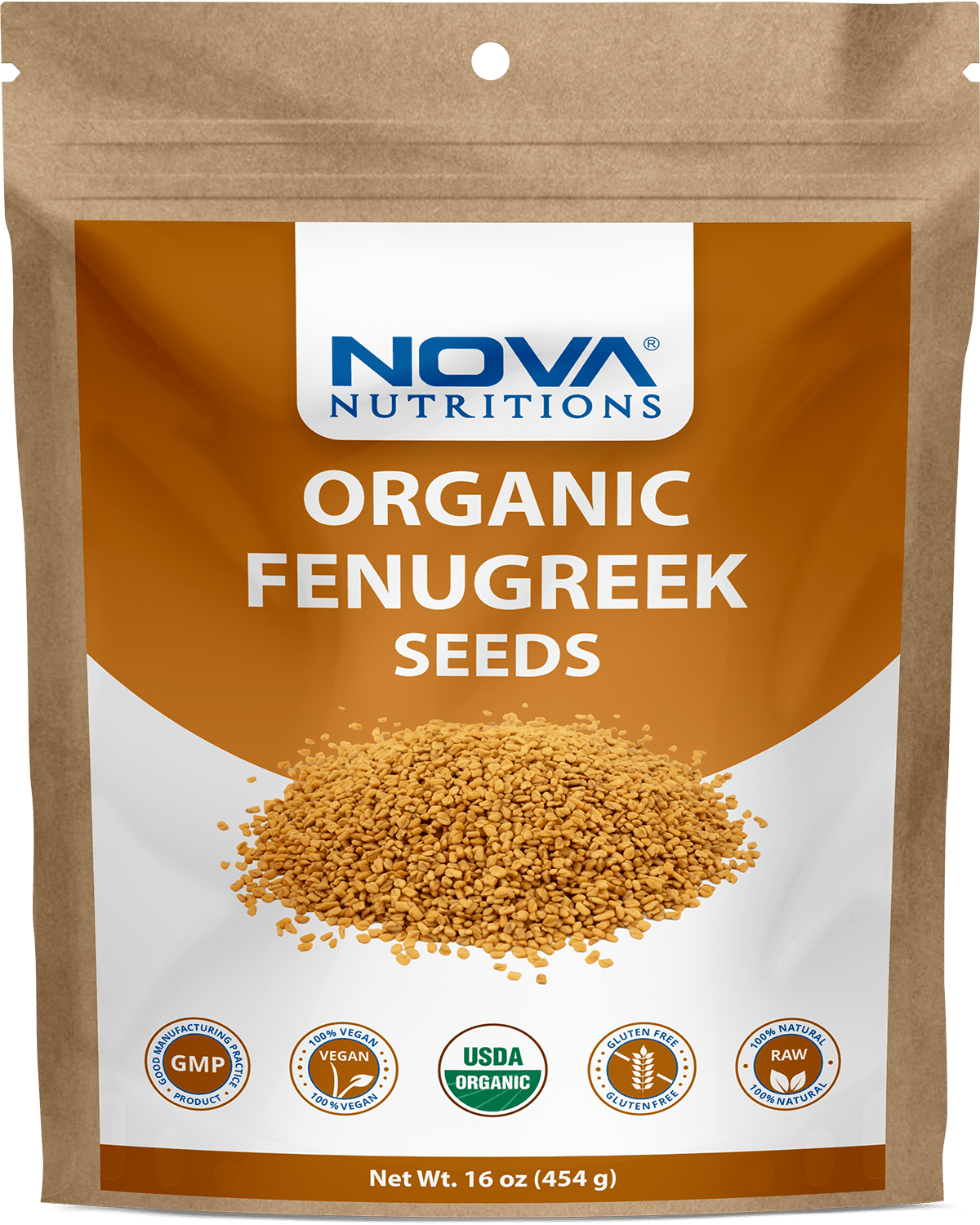 Nova Nutritions Certified Organic Fenugreek Seeds Whole (Methi Seeds) 16 OZ (454 gm)