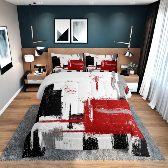 Erosebridal Red Strpies Bedding Sets Toddler with Comforter, Abstract Ombre Duvet Insert, Geometry Room Decor, Reversible