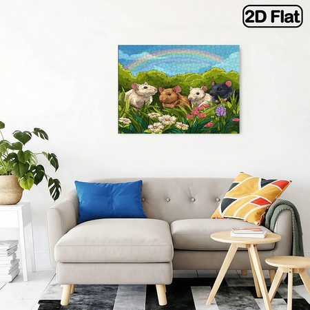 500-piece horizontal paper jigsaw puzzle - Four mice in the flowers, size 20.5*15 inches.