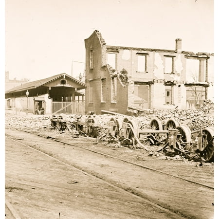Richmond Va Wheels and burned railroad cars near Richmond & Petersburg Railroad station Poster