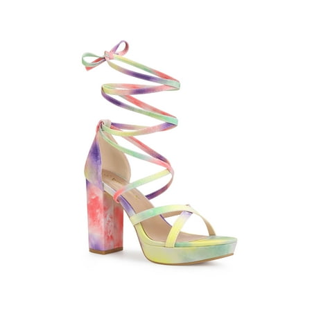 

Allegra K Sandals Tie Dye Platform Prom Sandals High Chuncy Heels for Women