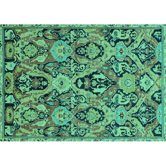 Ahgly Company Machine Washable Indoor Rectangle Abstract Turquoise Blue Modern Area Rugs, 6' x 9'