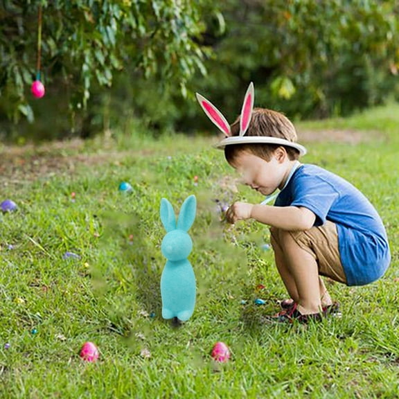 1PC 13.77Inch Easter Bunny Ground Insert Decorations for Outdoor and Indoor, Flocked Bunny Figurines with Bow Tie,Solid Color Rabbit Tabletop Ornament for Home Office Porch Party Decor