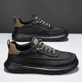 thumbnail image 2 of Men's Black Casual Platform Shoes, Waterproof Lace-Up Thick Sole Walking Shoes, Non-Slip Comfortable Work Shoes for Daily Wear, Business Casual, 2 of 10