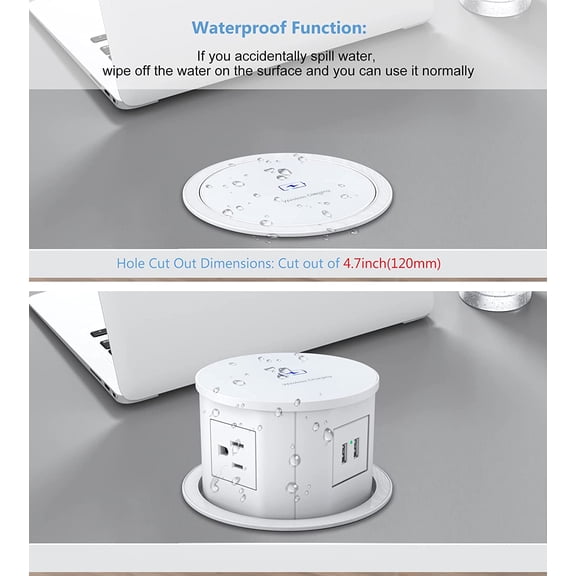 Pop up Power Outlet with 15W Wireless Charger